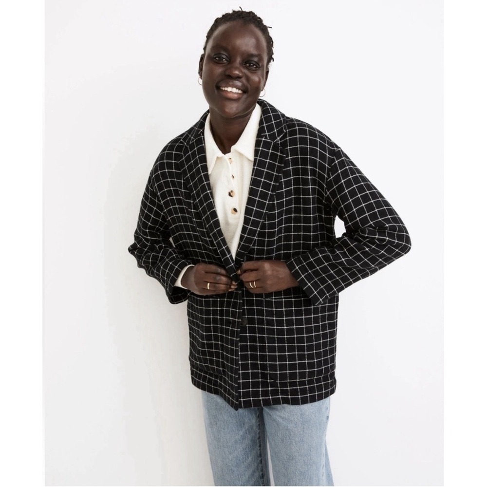 Madewell Waffleback Shaw Blazer Jacket Black White Windowpane Plaid NWT Sz L - Picture 14 of 15
